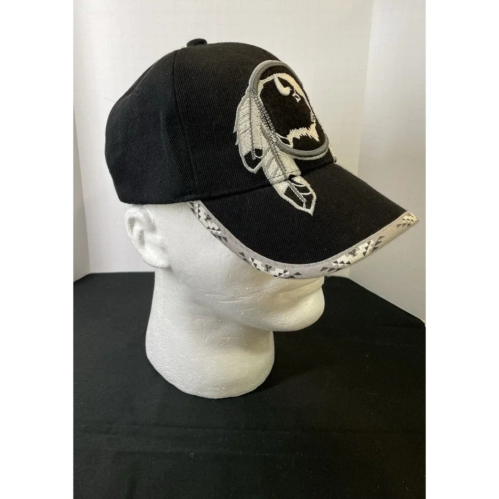 Native Pride Buffalo Bison & Eagle Feathers Logo. Native Back Adjustment Cap Hat